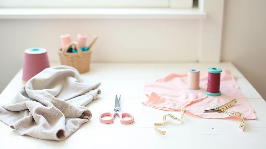 Beginner workshop with simple fabric squares and basic sewing supplies on table