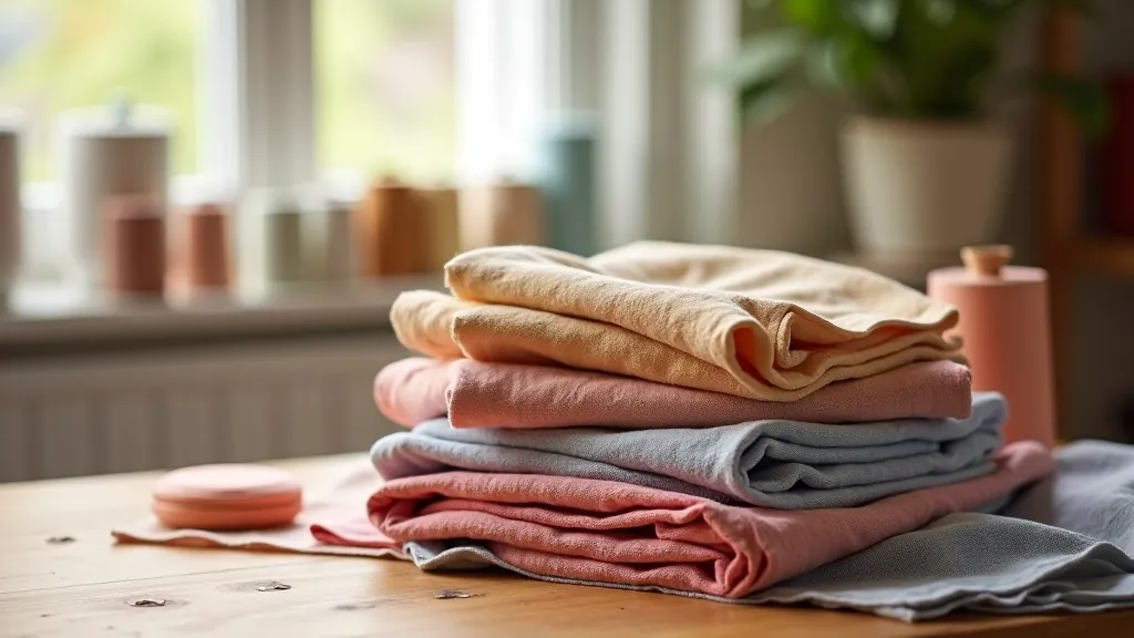 Colorful array of Latvian linen fabrics and sewing supplies in a bright studio workspace